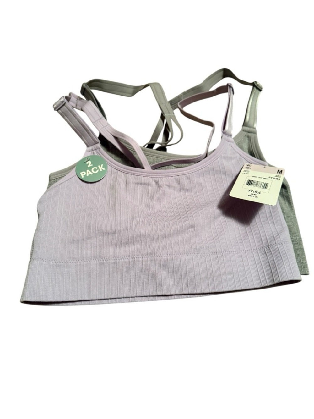 Fruit of the Loom 2-Pack Ribbed Bralettes - Lilac & Gray